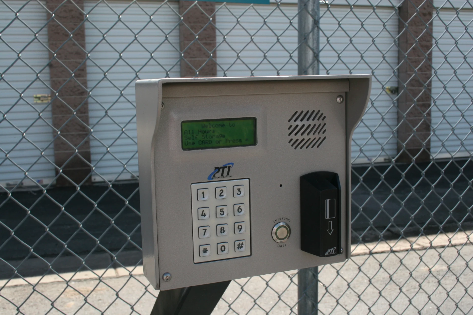 The gate keypad at All Hours Storage, where tenants enter their personal access code